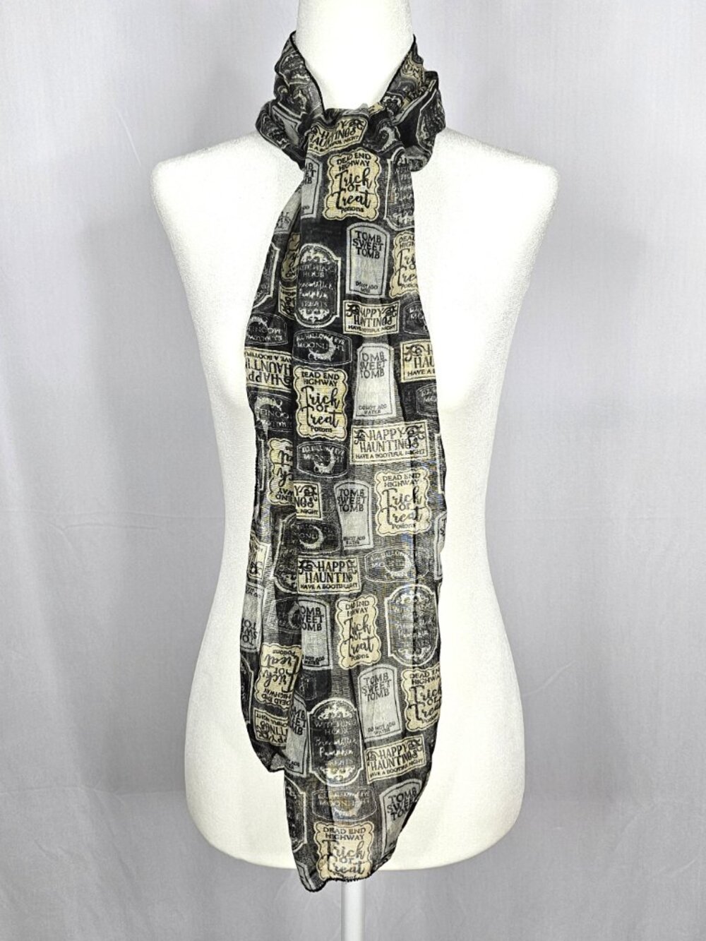 Halloween Tombstone Scarf | Gothic Graveyard Sheer Wrap | Spooky